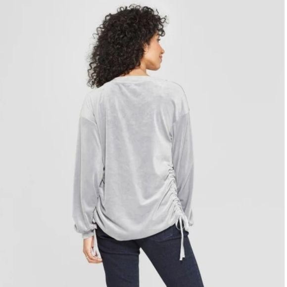 ISABEL Maternity Grey‎ Velour Side-Ruched VNeck Pullover Sz M - Picture 3 of 10